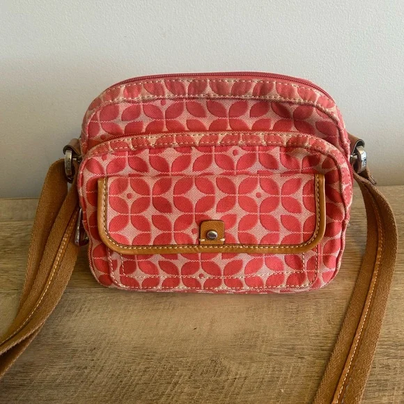Fossil Signature Canvas Crossbody‎ Coral Bag Boho Classic Geometric Leather Trim - Picture 16 of 16